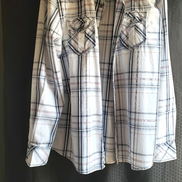 BKE Standard Fit Mens Long Sleeve Button Front Shirt XL Blue White Plaid - Picture 3 of 8